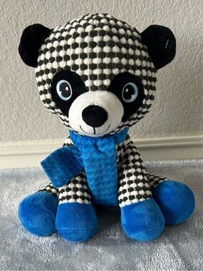 Hug&Luv Small Black White Panda Stuffed Animal Plush Blue Scarf Feet Eyes 9"